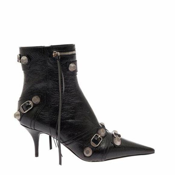 $1750 Balenciaga Black Cagole Boots Pointed Studded LEATHER ANKLE IT 37 NWT - Picture 1 of 9